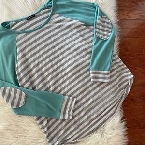 Stitch Fix Pink Clover Pullover Top Striped Jayden Elbow Patches Size XL